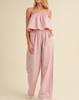 Striped Poplin Cropped Cami and Pants Set