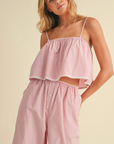 Striped Poplin Cropped Cami and Pants Set