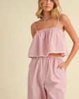 Striped Poplin Cropped Cami and Pants Set