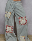 Vintage Washed Elastic Band Patchwork Pants