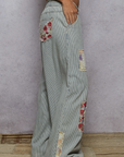 Vintage Washed Elastic Band Patchwork Pants