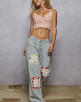 Vintage Washed Elastic Band Patchwork Pants