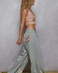 Vintage Washed Elastic Band Patchwork Pants