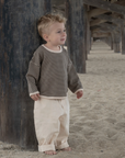 Lightweight Brown Sweater with Cream Stripe