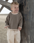 Lightweight Brown Sweater with Cream Stripe