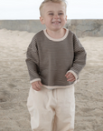 Lightweight Brown Sweater with Cream Stripe