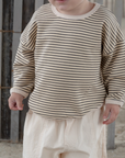 Lightweight Cream Sweater with Brown Stripe