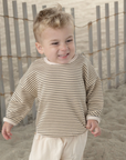Lightweight Cream Sweater with Brown Stripe