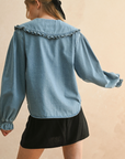 Ruffled Trim Collar Denim Shirt