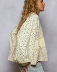 Round Neck Double Gauze Printed Trim Floral Knit Top