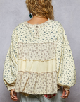 Round Neck Double Gauze Printed Trim Floral Knit Top