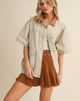 Denim Shortsleeve Jacket with Contrast Collar