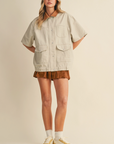 Denim Shortsleeve Jacket with Contrast Collar