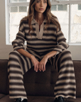 Striped Knit Drawstring Sweater Pants