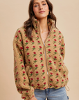 Floral Sherpa Zip Up Jacket