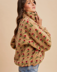 Floral Sherpa Zip Up Jacket