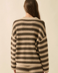 Striped Knit Split-Neck Collared Polo Sweater