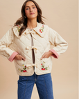 Quilted Strawberry Corduroy Embroidered Jacket