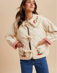 Quilted Strawberry Corduroy Embroidered Jacket