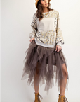 MIXED PATCHWORK TERRY KNIT PULLOVER