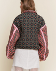 Floral Pattern Solid Color Taped Padded Jacket