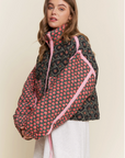 Floral Pattern Solid Color Taped Padded Jacket