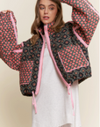 Floral Pattern Solid Color Taped Padded Jacket