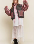 Floral Pattern Solid Color Taped Padded Jacket