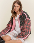 Floral Pattern Solid Color Taped Padded Jacket