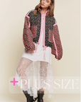 Plus Size Floral Pattern Solid Color Taped Padded Jacket