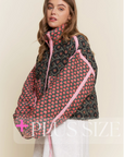 Plus Size Floral Pattern Solid Color Taped Padded Jacket