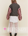 Plus Size Floral Pattern Solid Color Taped Padded Jacket