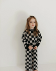 Kids Knit Pant Set | Black Checkerboard
