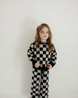 Kids Knit Pant Set | Black Checkerboard