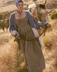 Textured Tonal-Stripe Smocked Maxi Peasant Dress