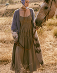 Textured Tonal-Stripe Smocked Maxi Peasant Dress