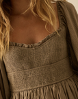 Textured Tonal-Stripe Smocked Maxi Peasant Dress