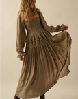 Textured Tonal-Stripe Smocked Maxi Peasant Dress