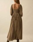 Textured Tonal-Stripe Smocked Maxi Peasant Dress