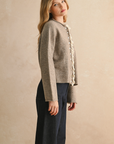Button Front Lace Trim Knitted Cardigan