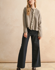 Button Front Lace Trim Knitted Cardigan