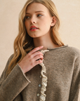 Button Front Lace Trim Knitted Cardigan