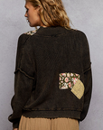 Textured Patchwork Sweater Open Cardigan