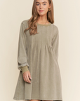 Pleated Long Sleeve Sweater Dress