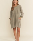 Pleated Long Sleeve Sweater Dress