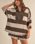 Striped Zip Up Oversized Top + Shorts Set