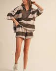 Striped Zip Up Oversized Top + Shorts Set