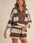 Striped Zip Up Oversized Top + Shorts Set