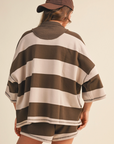 Striped Zip Up Oversized Top + Shorts Set