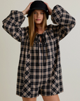 Round Neck Plaid Flannel Romper with Side Pocket